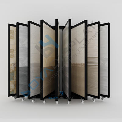 Custom L Type Page Turning Tile Stone Wing Rack Display For Exhibition