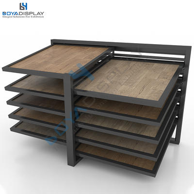 Aesthetic Appearance Incline 10 Degrees Single Row Wood Floor Sample Display Racks