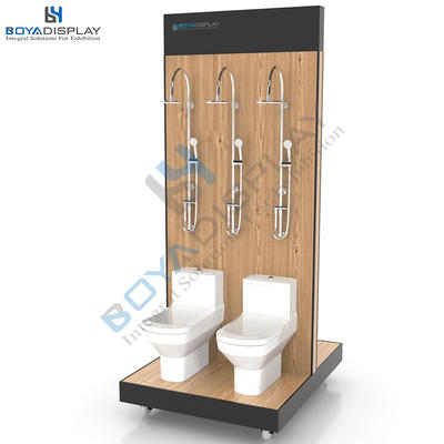 Wholesale bathroom ware toilet shower display stand rack with wheels
