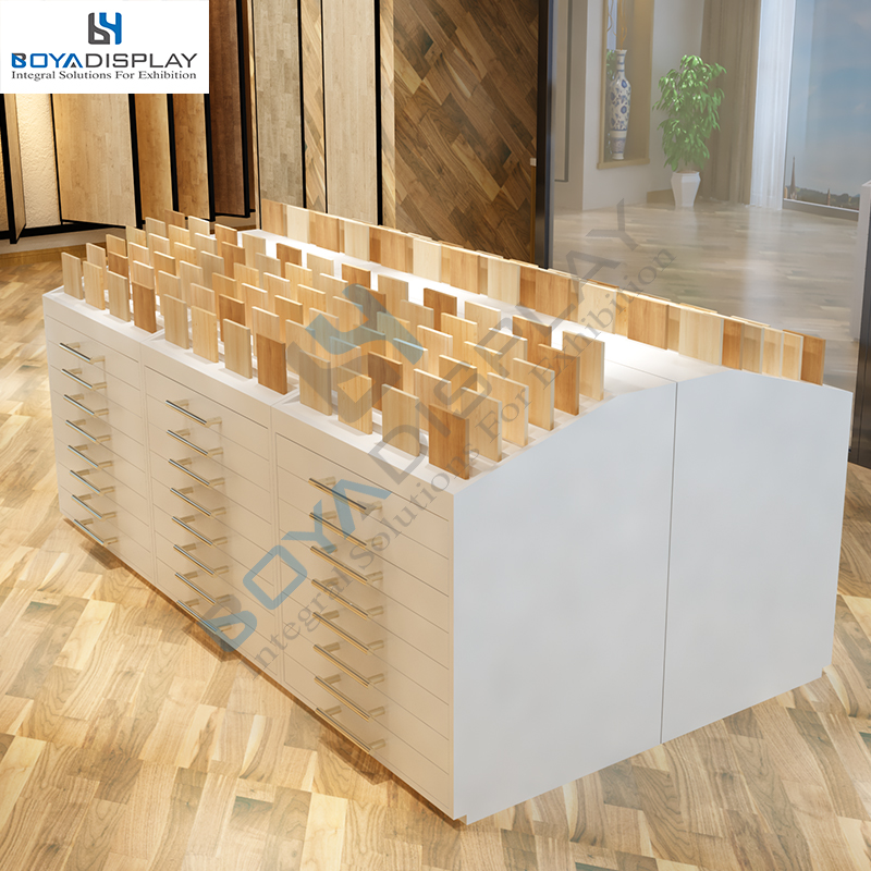 Excellent quality drawer type tile stone wooden flooring display cabinet for showroom