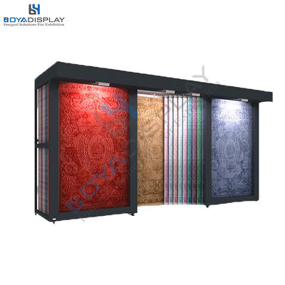 Carpet rug fabric display rack stand double row sliding type for showroom and exhibition