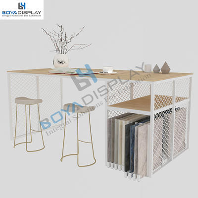 China Suppliers storage stone tile wooden flooring display table desk for showroom