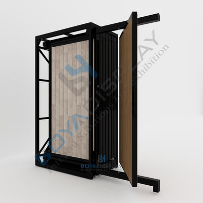Rotating and pull-push type wood hardwood floor sample display racks with free standing frame