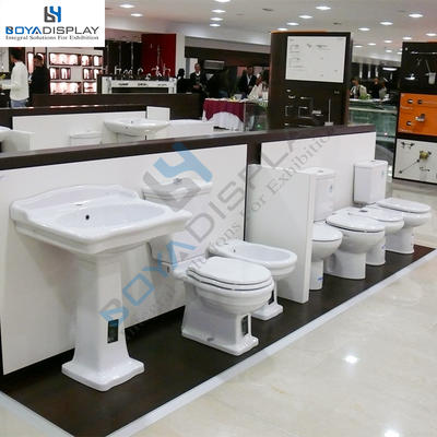 Custom size double side bathroom sink basin toilet display rack stand for showroom