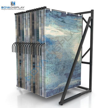 Page-turning type carpet rug fabric free standing display rack stand